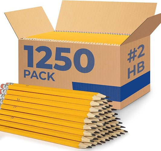 Rosmonde 1250 Bulk Yellow Pencils, Pre Sharpened #2 HB, Easy Grip Design With Top Erasers, Back to School Gifts, Bulk Set for Classrooms, Teachers, School & Office Staff