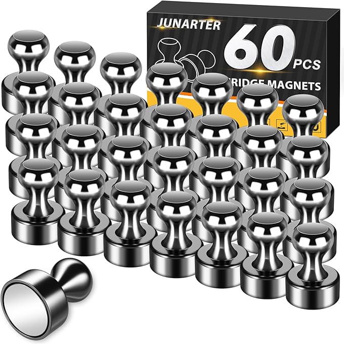 60 Pack Magnetic Push Pins, Black Strong Fridge Magnets | Whiteboard Magnets, Refrigerator Magnets, Dry Erase Board Magnets for Fridge, Whiteboard, Office, Classroom, Kitchen, Map