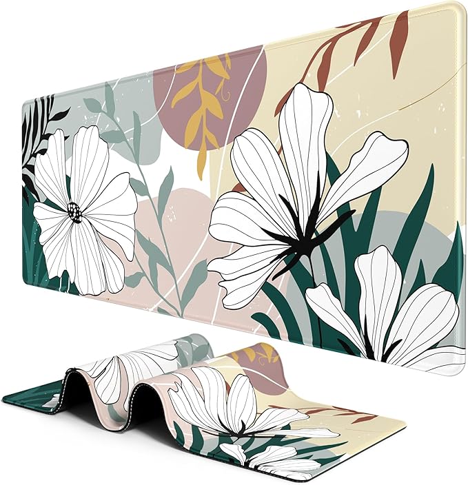 BOSOBO Large Mouse Pad, Desk Pad, XXL XL Extended Gaming Mouse Pad, Desk Mat for Office & Home, Long Keyboard Mat, Huge Mouse Pad, Desktop Full Cover 31.5 x 11.8 Inches, Modern Style Blue Flowers