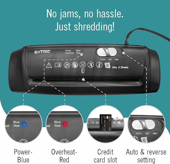 Paper Shredder for Home, Portable Paper Shredders Heavy Duty with Extendable Arm – 7 Sheet Strip-Cut, Credit Card Slot, Mini Document Shredder Without Basket for Home, Office, Overheat, Jam protection