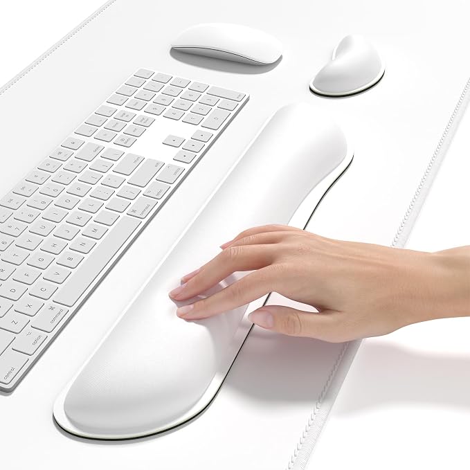 Dapesuom Keyboard Wrist Rest Mouse Pad Set, 4Pcs Extended Large XXL Gaming Mousepad + Mouse Wrist Cushion + Memory Foam Keyboard Wrist Support + Cup Coaster, White 31.5x15.7in Desk Pad for Home Office