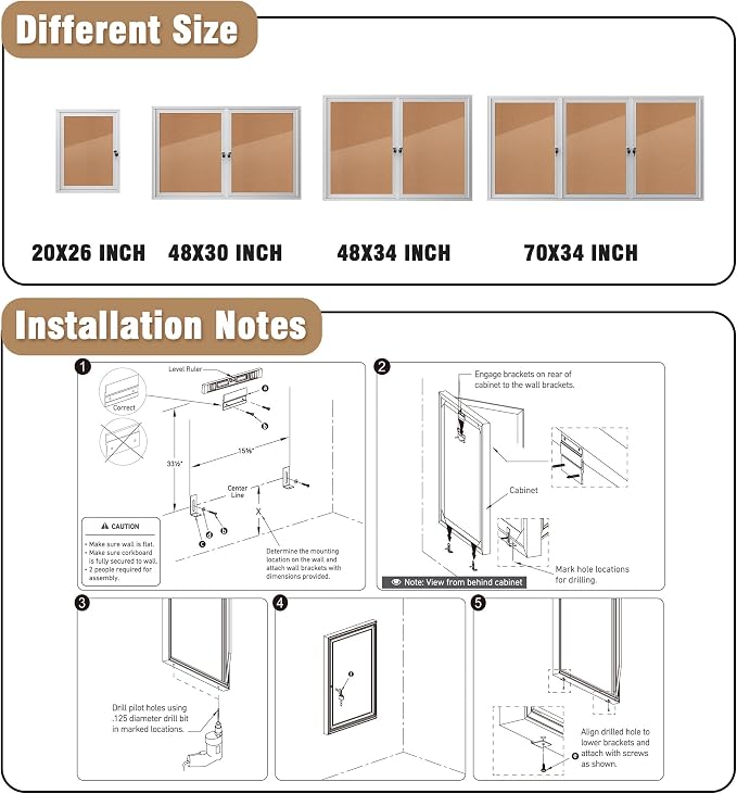 Mifuro 26"x20" Enclosed Bulletin Board, Outdoor Lockable Weather-Resistant Aluminum Cork Noticeboard for School & Office, Silver Frame w/Cork