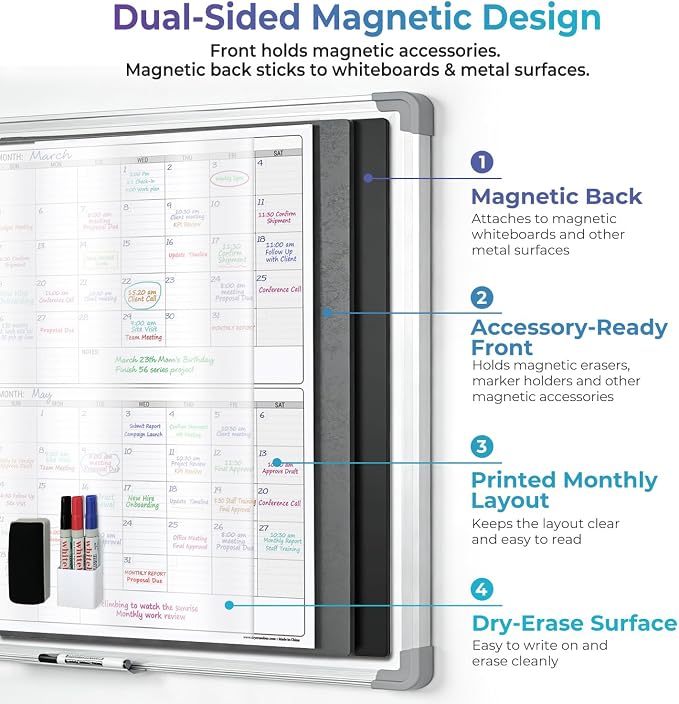 Extra Large Magnetic Dry Erase Calendar 4 Month,46x63 in Magnetic Calendar | Giant Huge Size Erasable Laminated Four Monthly Whiteboard Calendar, Oversized Blank 120 Days White Board Poster for Office