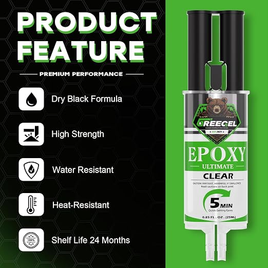 2 Part Clear Epoxy Glue 5 Minute Set Adhesive, 1.7 oz Syringe | Fast-Setting 2-Part Strong Epoxy Adhesive, Clear Ultra Strong Epoxy Resin Glue for Plastic, Metal, Glass, Ceramic, 2 Pack