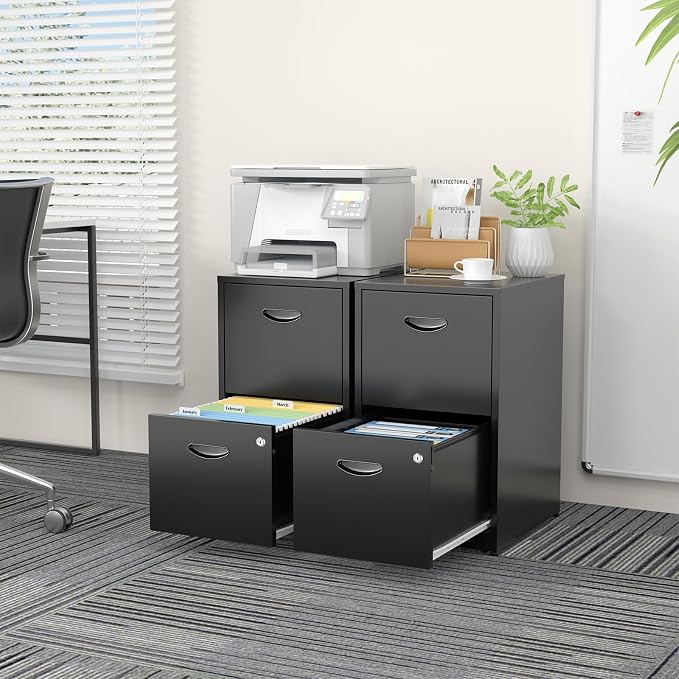 SteeLoong 2 Drawer File Cabinets,Metal Office File Cabinet with Lock,Black | Filing Cabinet for Home Office,Vertical Modern File Cabinet Office Two Drawers for Hanging Letter,Assembly Required