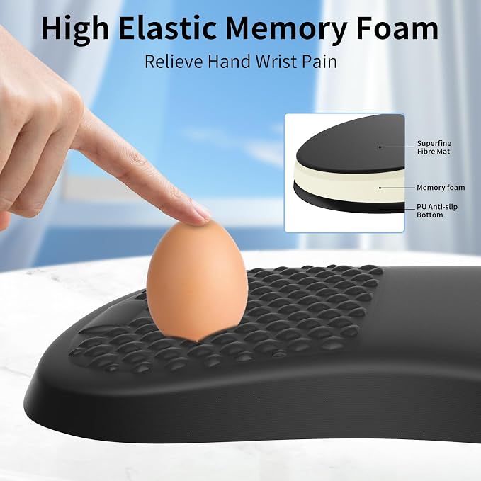 Ergonomic Mouse Pad with Wrist Rest Support, Mousepad with Comfortable Memory Foam Wrist Rest and Non-Slip PU Base for Pain Relief, Computer, Laptop, Office, Home