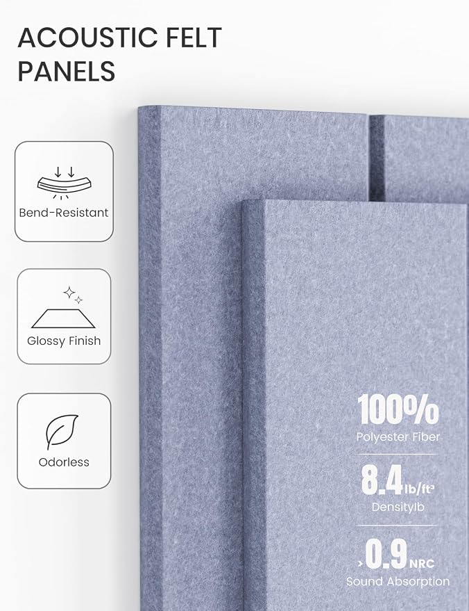 28" x 18" Cork Board Alternative, Wide Stripe, Soft Periwinkle | 6-Pack Felt Pin Board Tiles, 30 Adhesive Tabs, Custom Wall Layout, Photo Display, Memo Board, Office, Classroom, Dorm