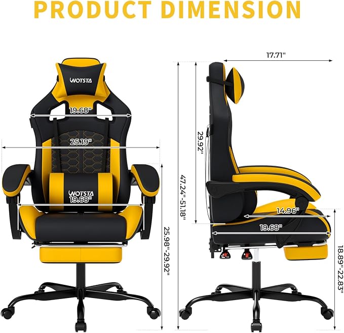 Gaming Chair with Massage,Ergonomic PC Gaming Chair with Footrest Comfortable Headrest and Lumbar Support,High Back Game Chair PVC Leather,300LBS (Sunflower Yellow)