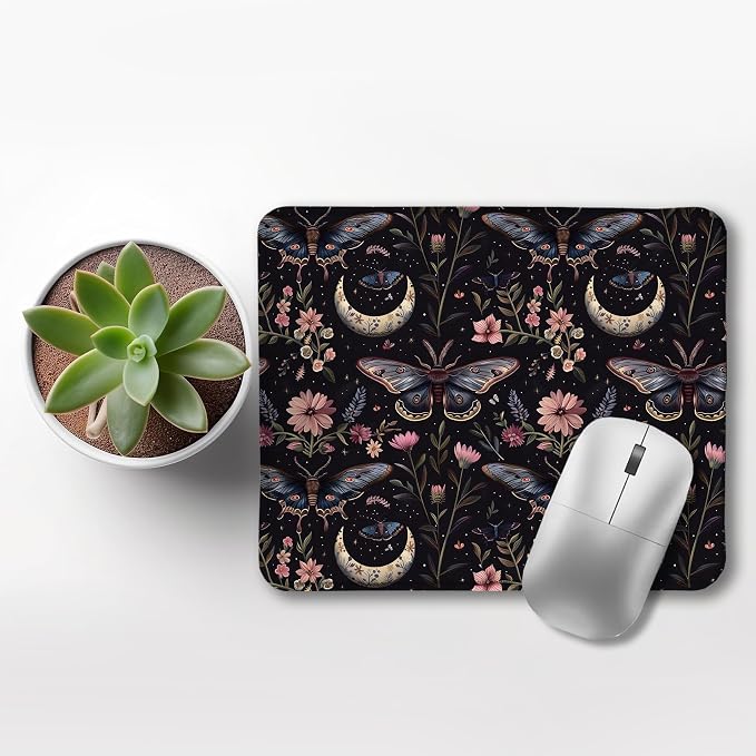 Butterfly Mouse Pad, Mystical Witchy Floral Butterfly Mouse Pads for Wireless Mouse Computers Laptop Desk Accessories, Aesthetic Mouse Pad, Desk Supplies for Women Office, 9.5x7.9 Inch