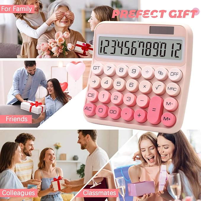 Gradient Pink Calculator, Big Button Calculator with Large LCD Display | Gradient Pink Calculator for Desk , Solar Calculator Powered by two Modes, Pink Desk Accessories