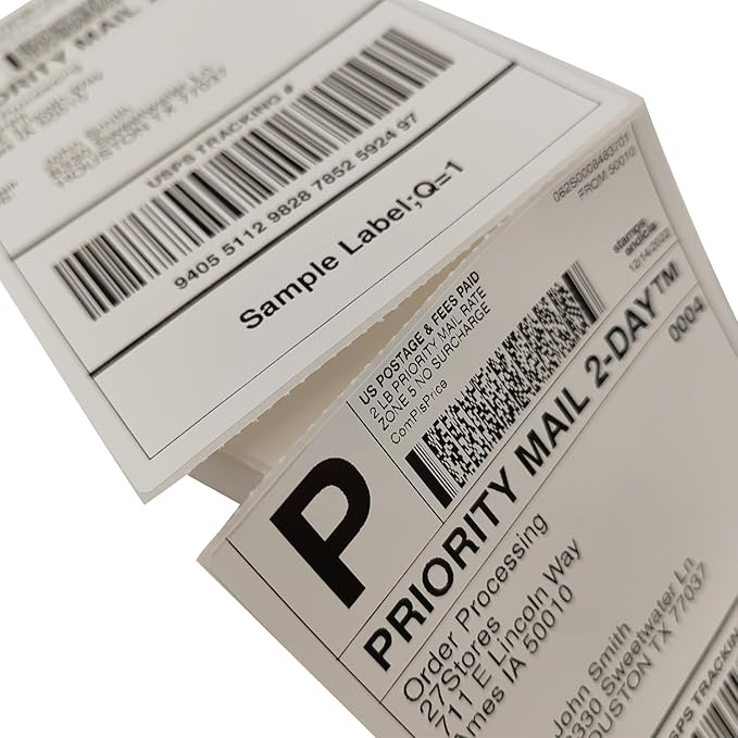 4x6 (100x150mm) Fanfold Direct Thermal Shipping Labels, 8 Stacks / 4000 Labels – Perforated, Compatible with Zebra, Rollo, UPS, FedEx