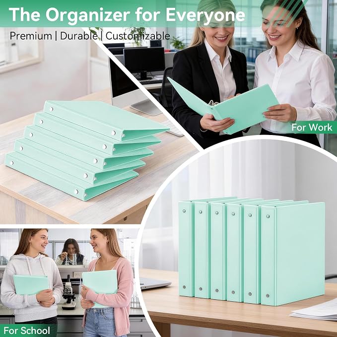SUIN 1 Inch 3 Ring Binder, Clear 1'' View Presentation Binders with 2 Pockets, Fits 8.5 x 11 Letter Size, Durable Polypropylene, Non-Stick & PVC-Free for School, Office & Home (Pastel Green)