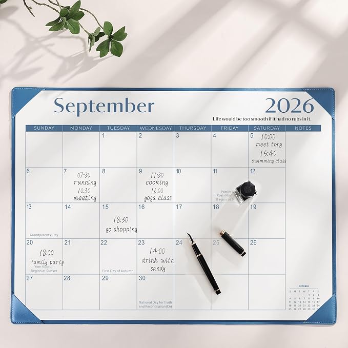 Gannyfer Desk Calendar 2026-2027 with Desktop Mat, Simplified Large 22" x 17" Desktop Pad Calendar, 18 Month Desk Calendar 2026, Use from July 2026 to Dec 2027, Office Supplies Perfect for Home School and Office - Blue