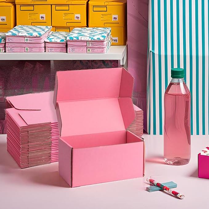 Small Shipping Boxes 8x4x4 Inches – Pink Corrugated Cardboard Boxes (20-Pack) for Mailing, Packing, Small Business & Gift Packaging - Recyclable & Sturdy