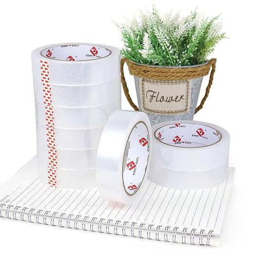 BOMEI PACK Clear Tape, 1 Inch x 164 Ft, Transparent Tape Refills, 3" Core Big Roll Stationery Tape, Strong Gift Wrap Tape for Home, Office, 12 Rolls Fit 3 Inch Desktop Dispenser (Pack of 2)