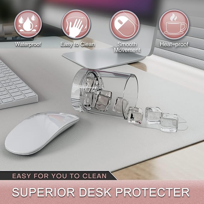 K KNODEL Large Desk Protector Mat and Pad for Office (White, 17" x 35.4") | Waterproof Desk Mat, Desk Pads and Blotters, Desktop Mat, Desk Protector and Cover, Office Computer, Laptop and Keyboard Mat