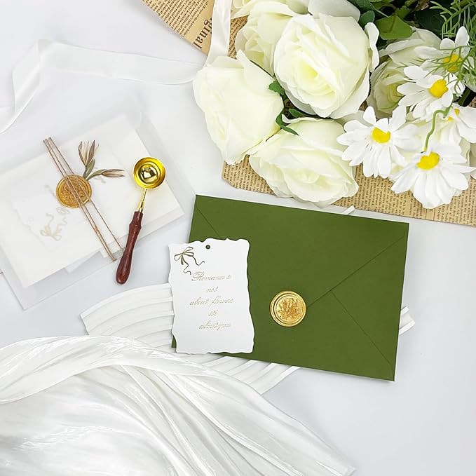 YINUOYOUJIA 50 PCS Olive Green Specialty Paper Envelopes A7, 5 x 7 Envelopes for Invitation, Great for Wedding Invitation Cards, Photos,Perfect for Birthday, Baby Shower, Graduation, Christmas