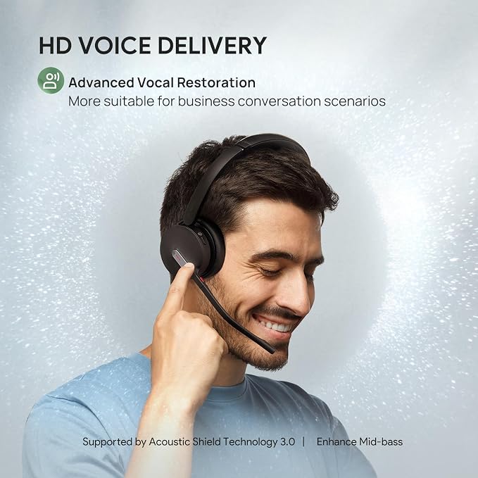 Yealink BH70 with Stand, Wireless Teams Headset with AI Mic Flip-to-Mute | Microsoft Teams & Zoom Certified, 100+ UC Platform Compatible, 35h Talk Battery, USB dongle C/A, No Power Adapter Required