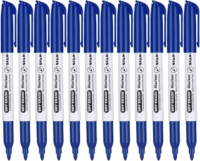SFAIH Blue Dry Erase Markers Fine Tip - 12 Pack Whiteboard Markers Standard Set For Brainstorming & Visual Planning, Teams, Teacher & Creative Sessions | Low-Odor Non-Toxic Easy Clean