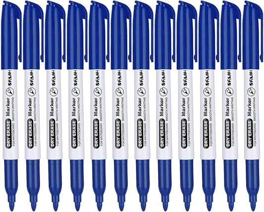 SFAIH Blue Dry Erase Markers Fine Tip - 12 Pack Whiteboard Markers Standard Set For Brainstorming & Visual Planning, Teams, Teacher & Creative Sessions | Low-Odor Non-Toxic Easy Clean