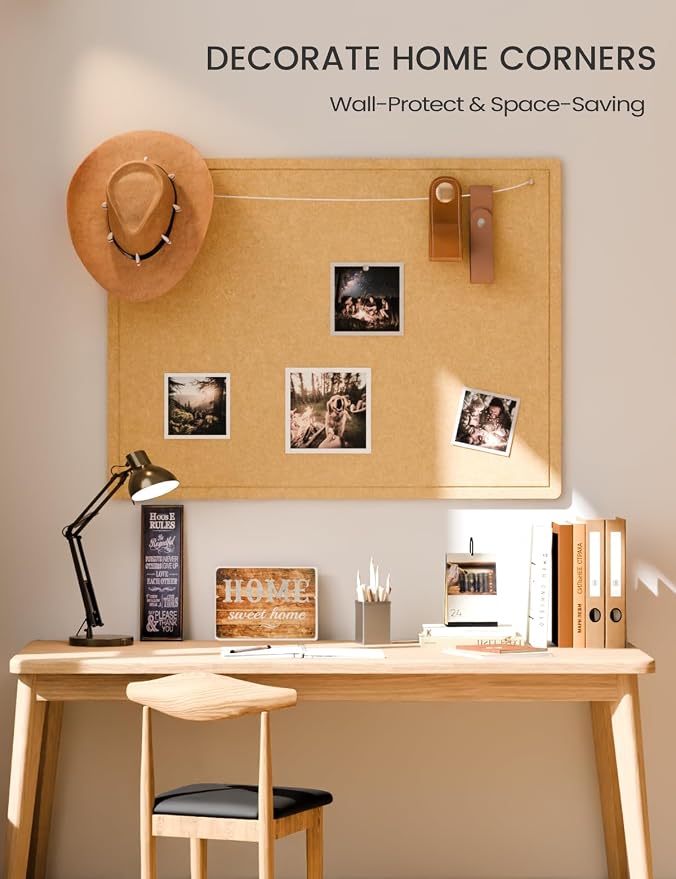 Fluxynara 47.2" x 35.4" Large Bulletin Board, Mustard Yellow | Cork Board Alternative with 24 Removable Adhesive Tabs, Foldable Felt Pin Board for Home, Office, Classroom & Dorm
