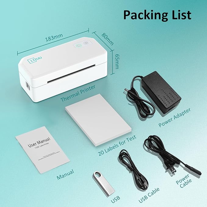 Thermal Shipping Label Printer, 4x6 Bluetooth Label Printer for Shipping Packages Small Business, Support iOS, Android, Mac, Windows, Chrome, Used for UPS, USPS, Ebay, Etsy, Amazon,White
