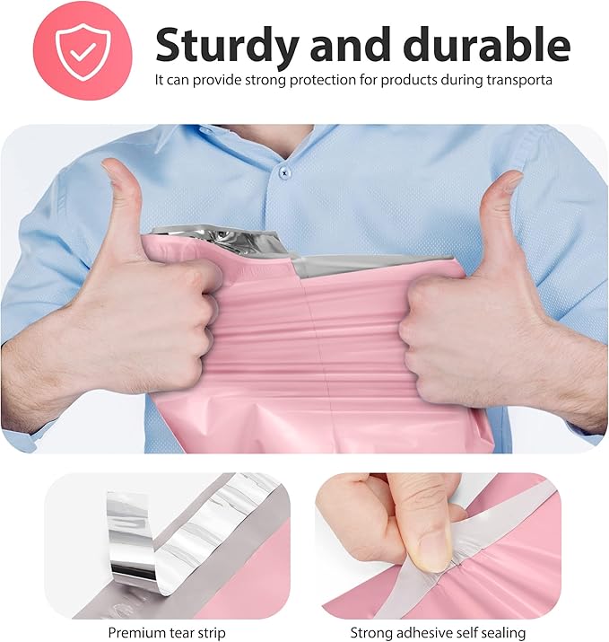 Fuxury 500 Pcs Poly Mailers 14.5x19 Inch, Bulk Shipping Bags for Clothing, Strong Adhesive Shipping Envelopes for Small Business Suppliers,Waterproof Mailers Poly Bags Mailing Envelopes Pink