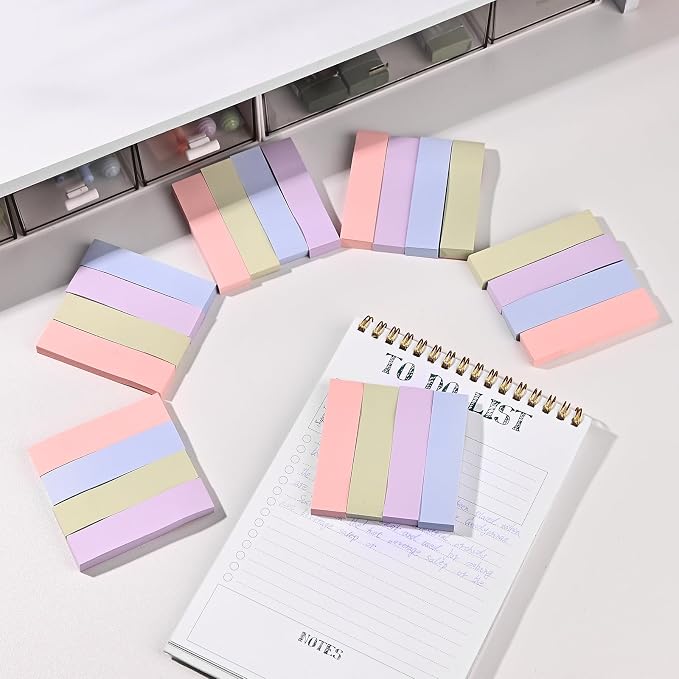BAYTORY 6 Pads Pastel Index Tabs, 4 Colors Small Sticky Notes (3x0.7 in) | Self-Stick Note Pads, Easy to Post for School Office Notebook