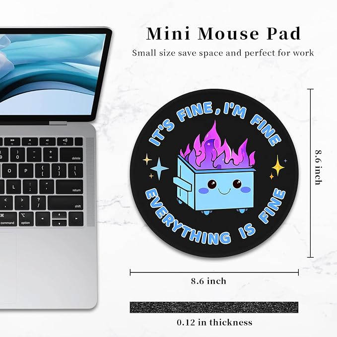 Hancynir Dumpster on Fire Round Mouse Pad, Small Mousepad for Office Desk | Mouse Mat for Computer, Non-Slip Rubber Base, Office Desk Decor, Gifts for Work Coworker Teacher, 8.6 Inch, Stitched Edges