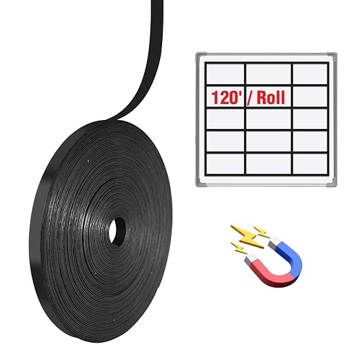 Magnetic Whiteboard Tape for Office,Fine Line Gridding Tape - 1/5 in x 40 yd x 24 mil,High Energy Thin Strip Magnets,Black 120 Feet