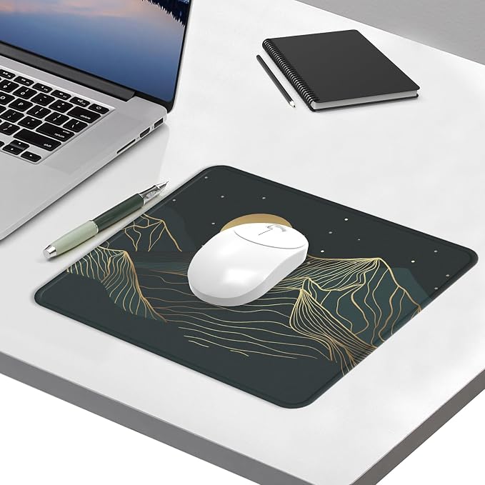 Mouse Pad with Stitched Edge, Multiple Patterns Computer Mouse Pads with Non-Slip Rubber Base, Washable Cloth Mousepad, for Gaming, Laptop, PC (Lunar Peaks)
