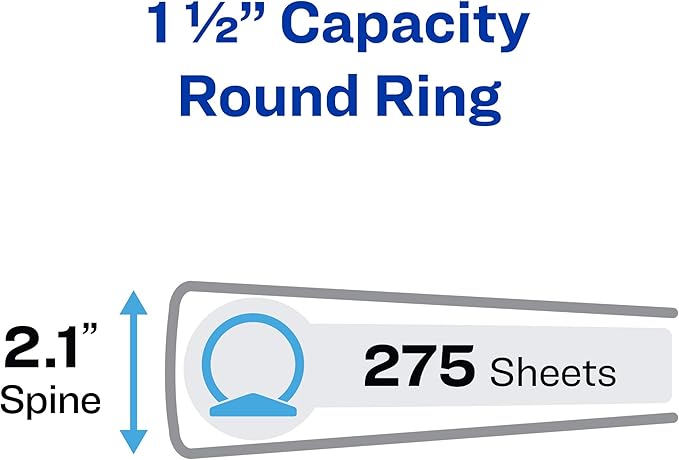 Avery Standard View 3 Ring Binder, 1.5" Round Rings, 275-Sheet Capacity, 2.1 Inch Wide Spine, 1 White Binder, Ideal for Lightweight Organization and Occasional Referencing (05726)