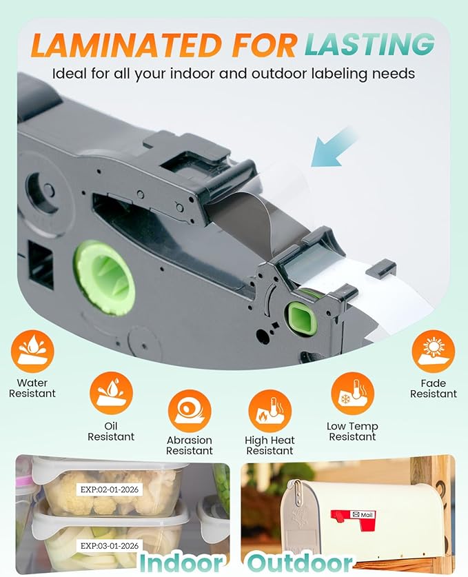 TZe-231 TZe231 Replacement for Brother Label Maker Tape P Touch TZe TZ Label Tape 12mm 0.47 Inch Laminated White, Compatible with Brother PT-D210 PT-D220 PT-H110 PT-D410 PT-D610BT, 12mm x 8m, 6-Pack