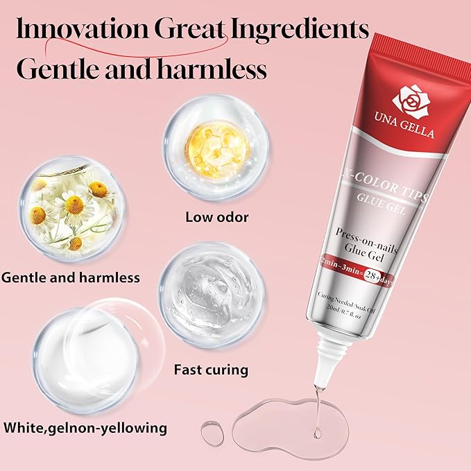 UNA GELLA UV Gel Nail Glue 20ml for Nails Tips, Super Strong Solid Glue Gel U V/LED Lamp Curing Required for Fake Acrylic Nail Tips, Press On Nails Art Extension