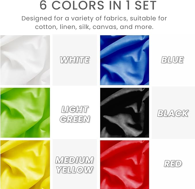 Falling in Art Fabric Screen Printing Ink Set, 4-Ounce Permanent Fabric Paints for T-Shirt and Silk Printmaking, 6 Colors