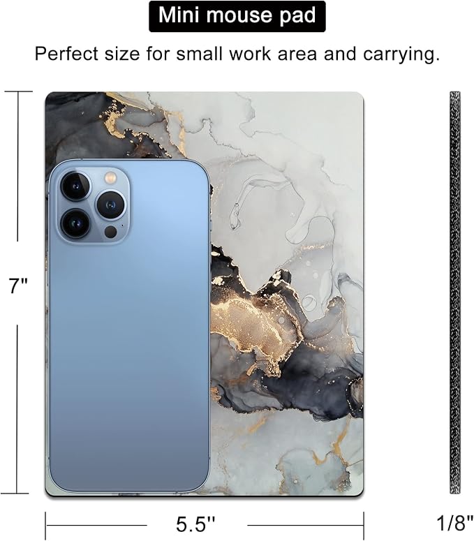 Small Mouse Pad Cute, Mini Mouse Pads for Wireless Mouse and Laptop, Travel Mousepads with Designs - Aesthetic Black and Gold Marble, Portable Mousepad 5.5 x 7 in, Desk Decor for Women