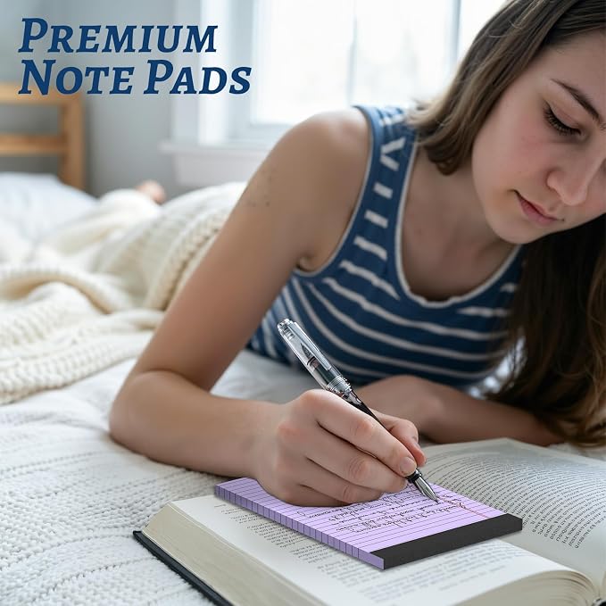 6 Pack 5 x 8 Inch Purple Legal Pads, Double-Sided Lined Notepads with Hard Backing for Office, School & Home, Thick Perforated No-Bleed Paper for Students, Teachers & Professionals