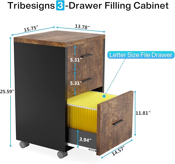 Tribesigns 83" L-Shaped Executive Desk, Large Office Desk with Drawers, Industrial Corner Computer Table with Rolling File Cabinet, Business Workstation for Home Office (Brown, 83 Inches)