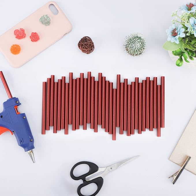 Red Hot Glue Sticks Mini, 36 Pack Hot Melt Glue Sticks Colored Small Size, Adhesive Sealing Wax Sticks for Stamp, Crafting, Christmas Cards, Decoration, Repairs, 4" Long x 0.27" Dia