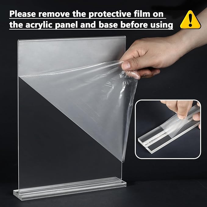 MaxGear 8.5x11 Acrylic Sign Holder 12 Pack, Clear Table Menu Display Stand Plastic Document Paper Holder Double Sided T Shape Sign Frame for Store, Restaurant, Hotels, Office