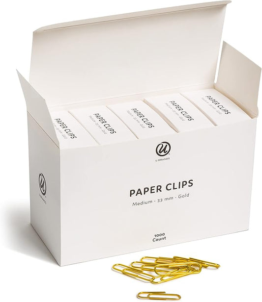 U Brands Paper Clips, Medium, Gold, 1000 Count
