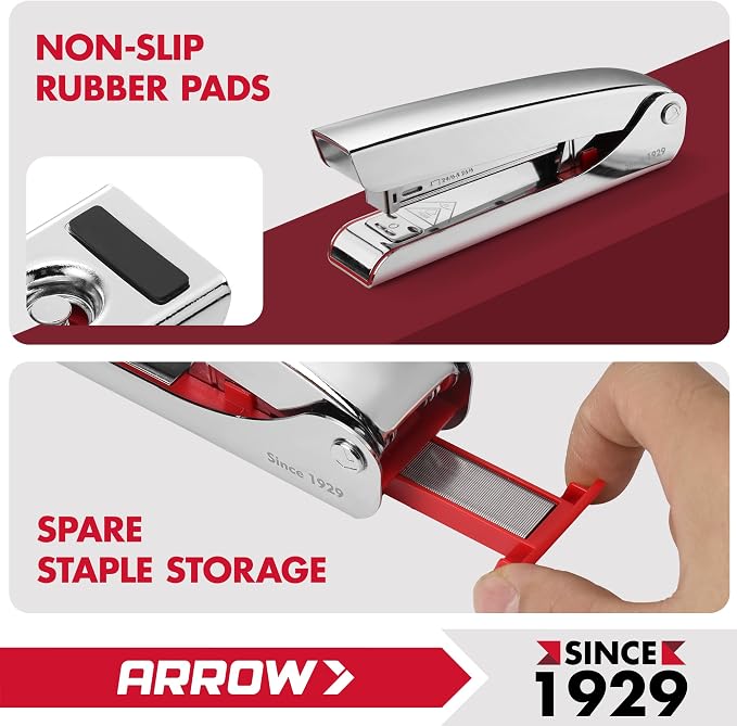 Arrow Metal Stapler, Full-Strip Stapler for Desk with 2520 Staples | 25 Sheet Capacity, Rear Staple Storage, Dual-Mode Anvil, Non-Slip Base, For Office, Classroom, and School
