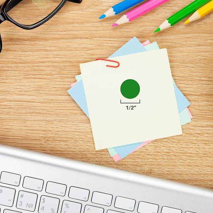 Removable Green Dot Stickers, 1/2 Inch, 1000/Box | Inventory Circle Labels with Removable Adhesive for Offices, Classrooms, Food Service, and Medical Settings. Made in USA