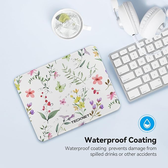 TECKNET Mouse Pad with Anti-fray Stitching, Waterproof Surface & Non-Slip Rubber Base with Stitched Edges Gaming Mouse Mat for Laptop，Compatible with Laser and Optical Mice - Flower