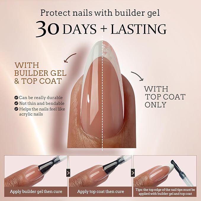 BTArtboxnails XCOATTIPS Gel Nail Kit - Short Coffin French Tip Press on Nails Kit, Brown Soft Gel Nail Tips with Nail Gel, French Protecing Duo and Nail Lamp for Gift Home DIY