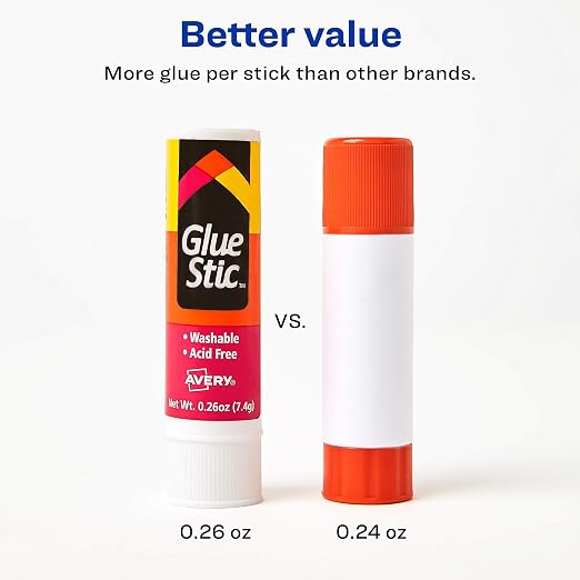 Avery® Glue Stick, White, 0.26 oz., Washable, 3 Permanent Glue Sticks (00164)