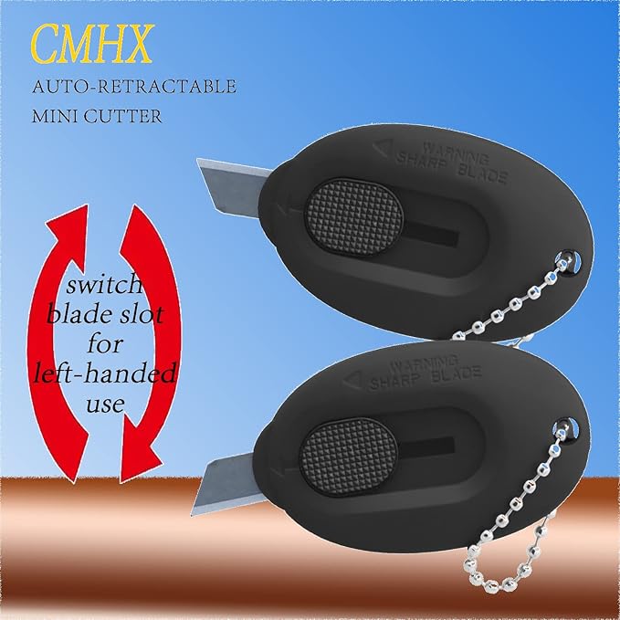 4 PCS Mini Box Cutter Small Safety Retractable Utility Knife Blade Right Or Left Handed Finger Friendly Package Box Opener with Keychain Hole