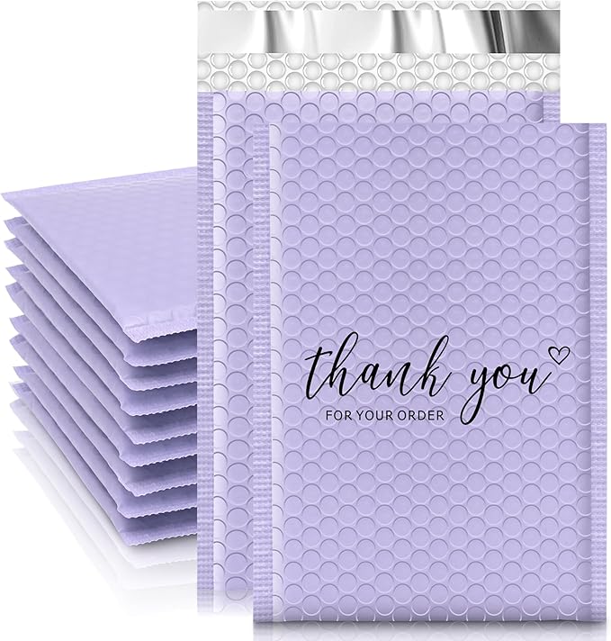 JinRuiKJ Bubble Mailers 4x8" 50 Pack, Padded Envelopes, Strong Adhesion Padded Mailers, Cushioning Padded Shipping Envelopes for Jewelry, Makeup - Purple