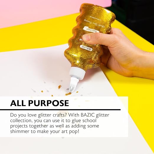 BAZIC Products Iridescent Glitter Glue, 6.76 Fl Oz, 24-Case | Washable, 6.76 Fl Oz bottle of iridescent glitter glue, Glue and glitter in one, Non-toxic, Acid-free, No-run