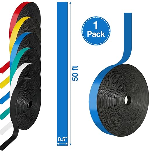 CHUNNIAO Blue Magnetic Whiteboard Tape for Classroom,Magnet Strips Width 1/2" Suit for Large White Board,50 Feet Roll